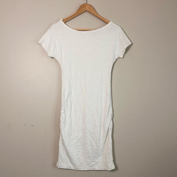 Anthropologie Sundry White Boat Neck Ruched Shirt Dress Size Medium - Picture 7 of 8